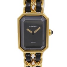 *15%OFF* CHANEL CC Premiere S Quartz Wrist Watch H0001 Gold Plated/Leather Black