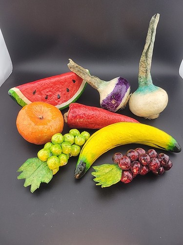8 Vintage Paper Mache Fruit/Veg~Watermelon Grapes Onions Banana Pepper Orange  - Picture 2 of 4