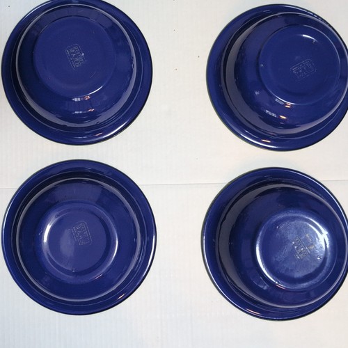 Pottery Barn Enamelware 8" bowls blue w/ green Rims Set of 8 Camping RV - Picture 9 of 16