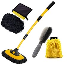 Car Wash Brush with Long Handle, Chenille Microfiber Mop Mitt with 1 Replacem...