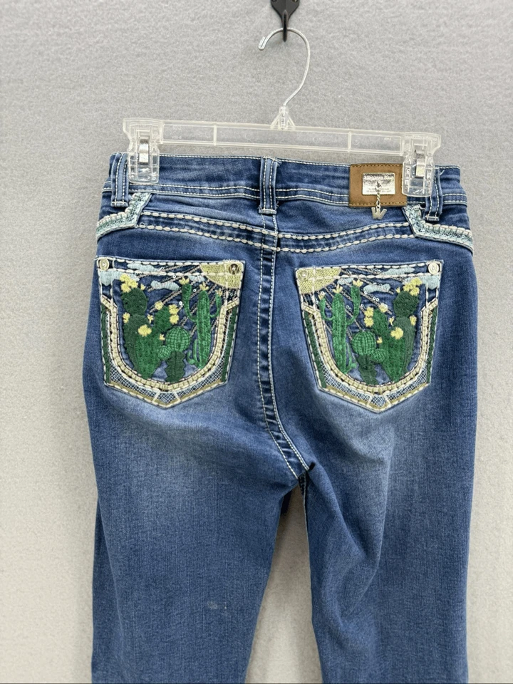 Western Blue Womens Blue Denim Desert Cactus Embroidery Bootcut Jeans Size 27 - Image 3 of 4