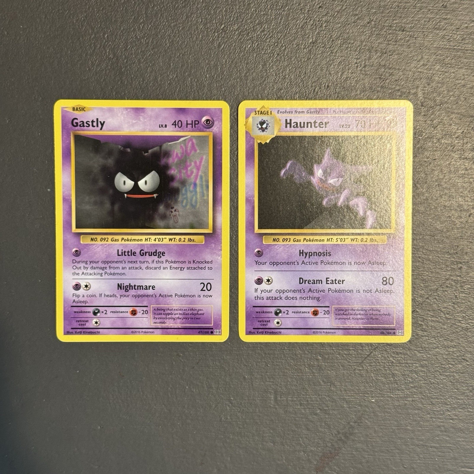 Gastly 47/108 and Haunter 48/108 NM Regular XY Evolutions 2016 Pokemon Card Duo