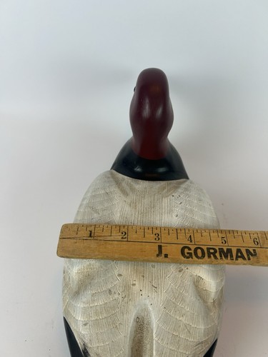 "Señuelo vintage de pato Drake con respaldo de lona de 14"" tallado a mano en madera firmado por G. Lowenthal" - Imagen 17 de 20