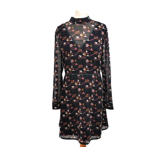TED BAKER Navy Phanko Nordic Puzzle Print Dress Size 4 UK 14 Party Long Sleeve - Picture 1 of 13