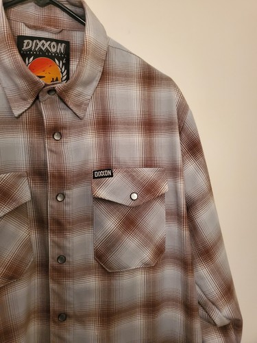 DIXXON Flanella Co Camicia Uomo Grande Dawn Patrol Marrone/Azzurro Plaid Perla Snap - Foto 8 di 12