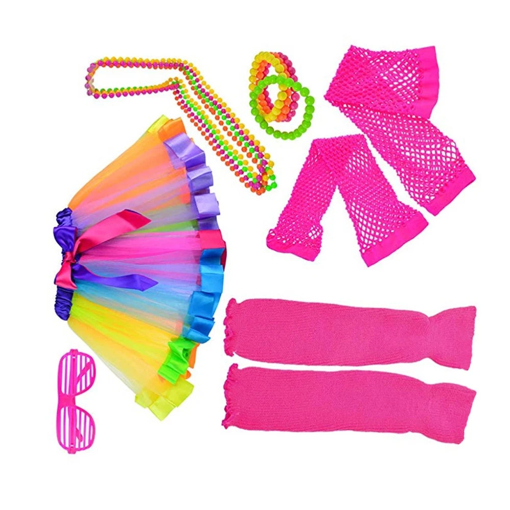 VETEMENTS Tuta da festa donna Miss anni 80 accessori abito neon occhiali a rete