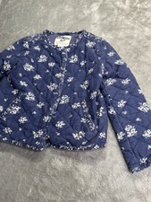 OshKosh B'gosh 4T Quilted Jacket Blue Floral Snaps Cottagecore Country Pockets