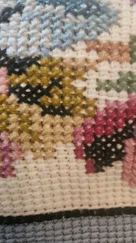 Vintage Handmade Floral Crochet Knit Cross Stitch Afghan Blanket 70x86 - Picture 7 of 8