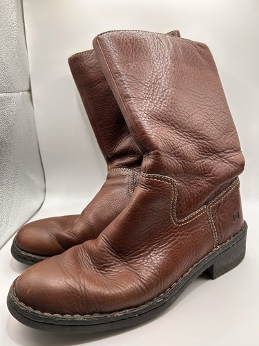 BORN Womens Mid Leather Riding Boots Brown Zipper Western Size 8.5