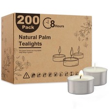Unscented Palm Tea Lights Candles 200 Pack Bulk, 8 to 9 Hours Long Burning Wh...