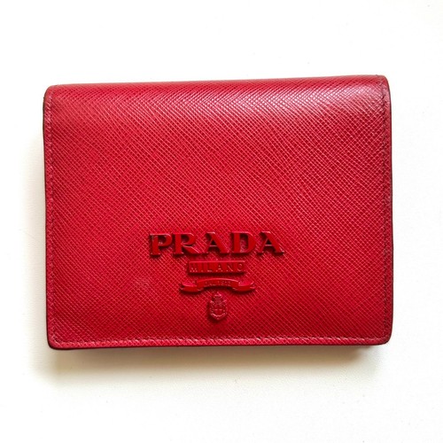 PRADA Auténtico Cuero Saffiano Cartera Compacta Rojo - Imagen 1 de 10