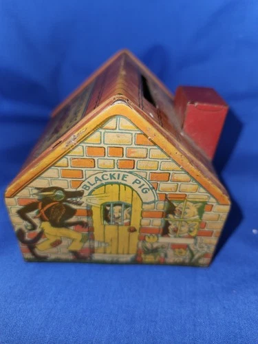 Vintage J Chein Co. Tin Litho Three Little Pigs Money Bank Toy