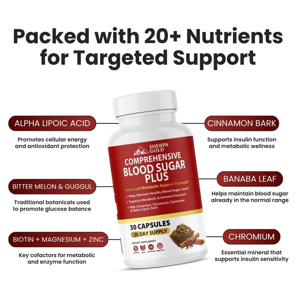 Suplemento de apoyo de azúcar en la sangre - Canela, cromo, ALA, gymnema - 30 cápsulas Foto 3 de 4