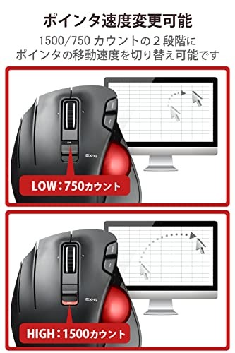 Ratón Trackball ELECOM EX-G para zurdos 2,4 GHz USB inalámbrico pulgar ergonómico - Imagen 5 de 7