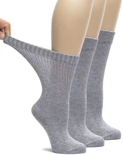 Women Bamboo Loose Fit Diabetic Crew Socks, Non-Binding, 3 Pairs, by Hugh Ugoli