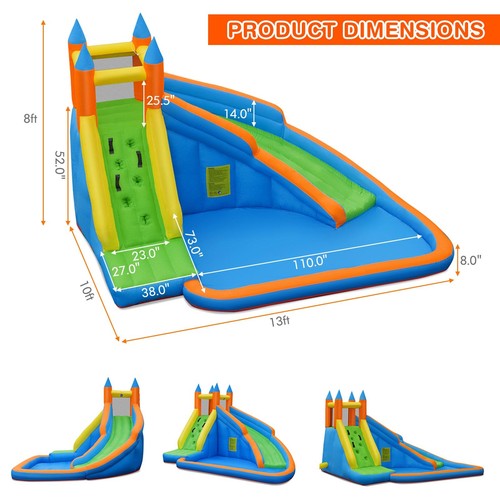 Tobogán acuático inflable para niños casa de rebote húmedo y seco con piscina de salpicaduras (sin soplador) - Imagen 2 de 8