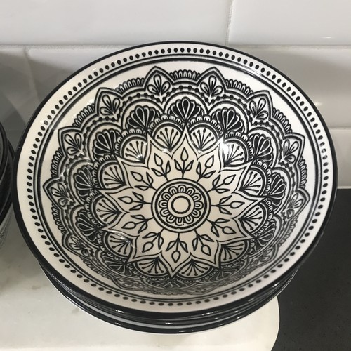 Royal Norfolk Black White Art Deco Bowls Set Of 6 - Picture 2 of 6