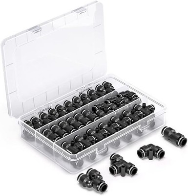 60 Stück 12mm Schwarz PushtoConnect Pneumatik Fitting Kit, 15 gerade, 15 Spli...
