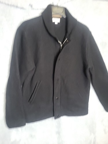 Wallace & Barnes Wool Jacket Mens Large Black Snap Up J Crew Coat - Picture 1 of 22