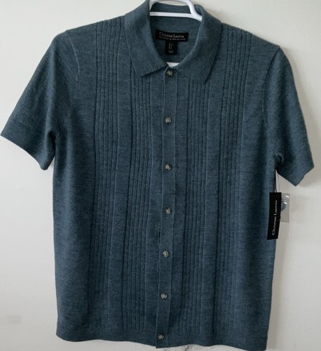 CHRISTIAN LACROIX 100% EXTRAFEINE MERINOWOLLE BLAU RIPPSTRICK S/S PULLOVER L NEU MIT ETIKETT - Bild 3 von 11