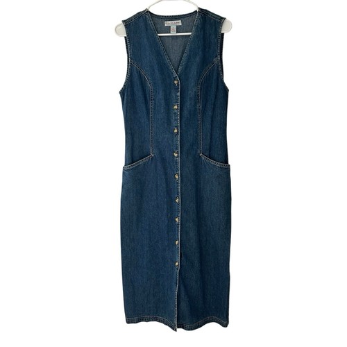 Vintage Gloria Vanderbilt Größe Medium blau Denim ärmelloses Midikleid E14