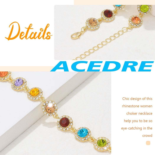 Colorful Crystal Choker Necklace Sparkly Rhinestone Chokers Necklaces Gold Chain - Picture 5 of 12
