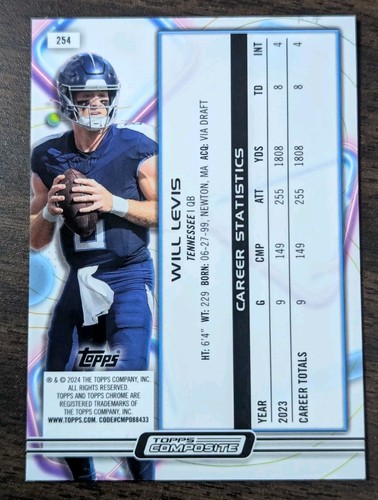 2023 Topps Composite Will Levis Rookie Card #254 Cosmic Chrome - Picture 2 of 2