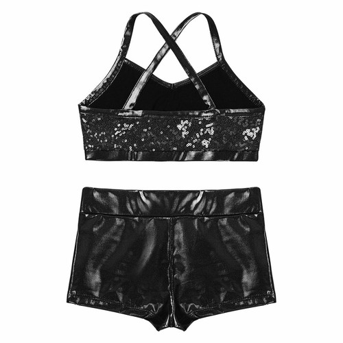 Abito da ballo bambina balletto ginnastica brillante jazz sport camicia crop top + pantaloncini - Foto 15 di 64