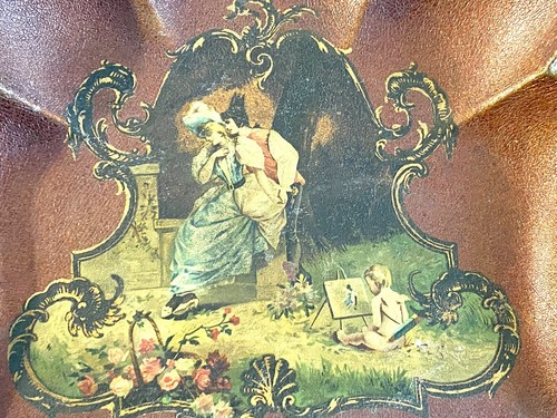 Antique Vintage Paper Mache Hand Painted Crumb Tray Dust Catcher Silent Butler - Picture 3 of 12