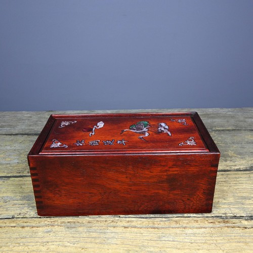 Old collection sour branch wood inlaid shell box, pull-out box, jewelry box - Picture 2 of 9