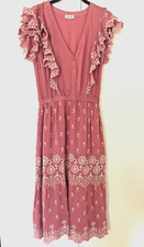 LoveShackFancy Size M/L Blush Pink Embroidered Dress Flutter Sleeves Lined GUC