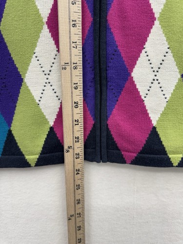 Foxcroft Women’s Large Blue Argyle Long Sleeve Zip Up Cardigan - Picture 6 of 8