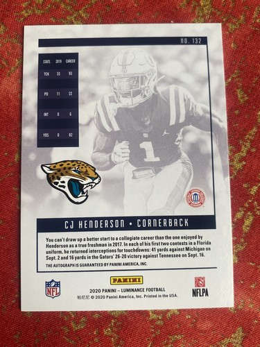 2020 Panini Luminance CJ Henderson Rookie Luminance Autographs Auto /299 #132 - Picture 3 of 3