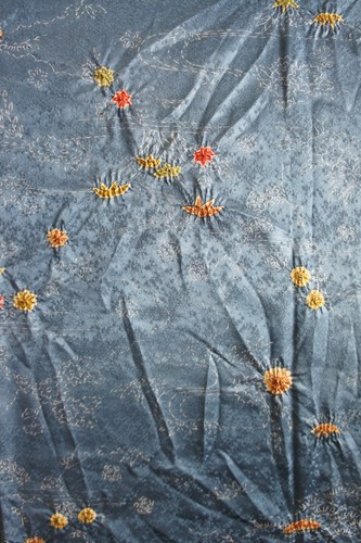 Vintage Japanese Silk Kimono Fabric Indigo Blue Floral Texture 110cm(43")