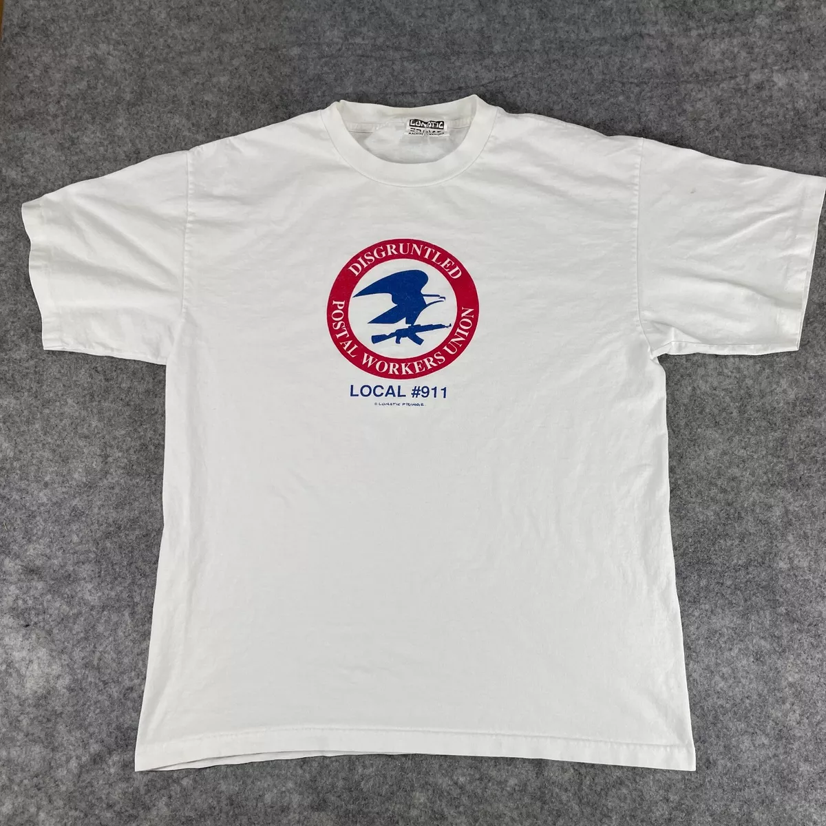 Vintage Lunatic Fringe Shirt Mens XL White Disgruntled Postal Workers Union 90s