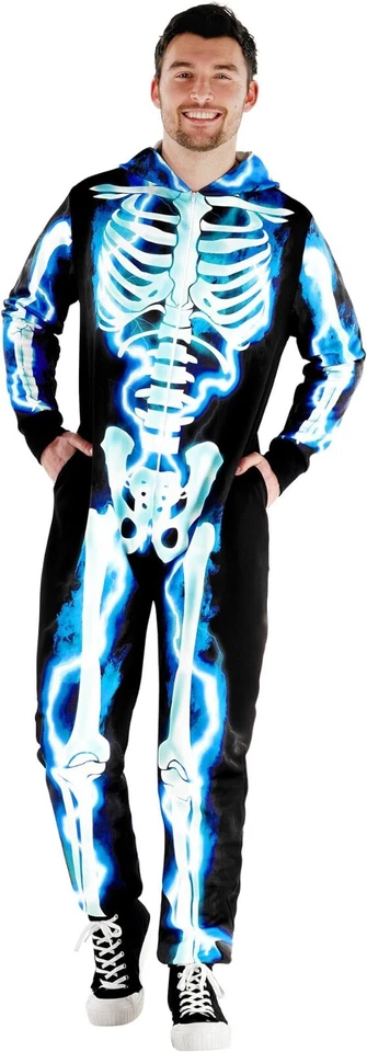 Mono Esqueleto Eléctrico Para Hombre + Capucha Adulto Marco Hueso Azul Disfraz de Halloween Foto 2 de 4