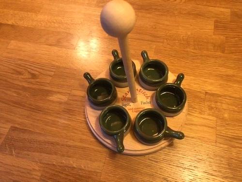 Schnapsbrett mit Spruch ,Tablett mit 6 Pfännchen , Schnapsbrett , Flambierbrett - Bild 4 von 6