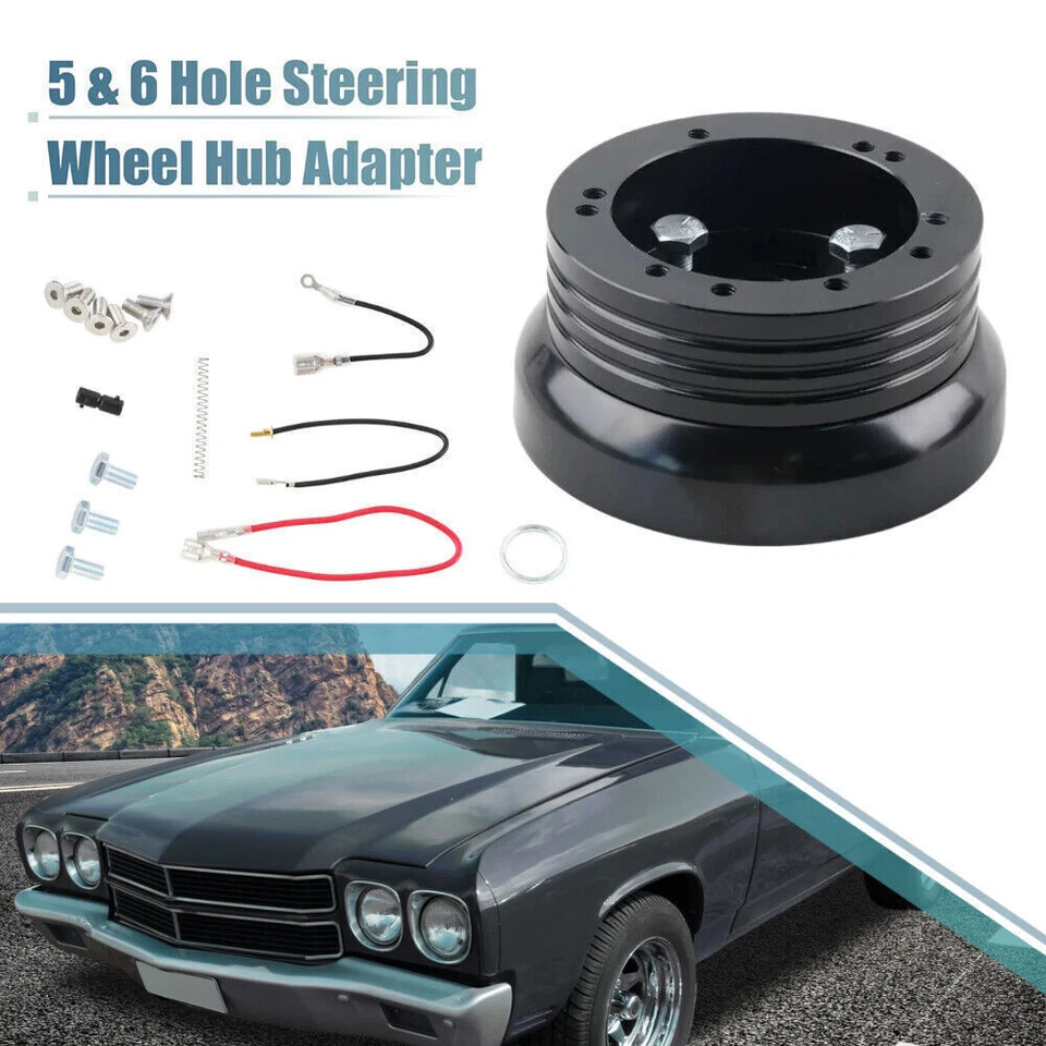 For GM Chevy 5 & 6 Hole Steering Wheel Hub Adapter Flaming River Ididit BlacK Foto 4 de 4
