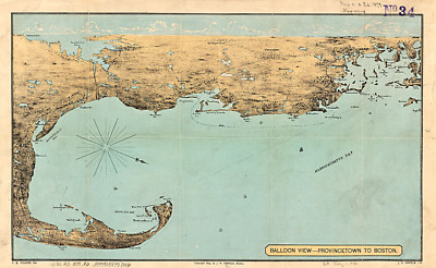 1897 Map Aerial Balloon view Provincetown to Boston Massachusetts Wall Poster