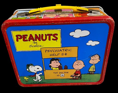 Peanuts Lunch Box Schulz 1973 Charlie Brown Snoopy aiuto psichiatrico senza thermos - Foto 2 di 22