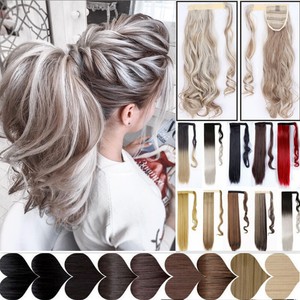 100-Real-New-Wrap-Around-Ponytail-Clip-In-Hair-Extensions-Brown-Blonde-Pieces-J