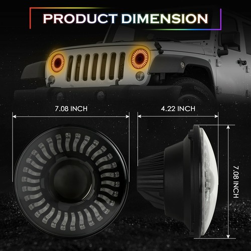 7" RGB LED Headlights Demon Chasing Fog Lights Combo for Jeep Wrangler JK 07-18 - Picture 5 of 12
