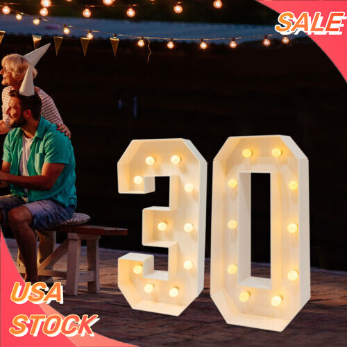 30th Birthday Decorations 3FT Marquee Light up Numbers 30 Birthday Number Lights - Picture 1 of 16
