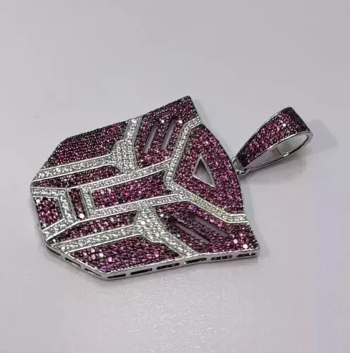 3 Ct Round Simulated Ruby Transformers Men's Charm Pendant 14K White Gold Plated - Picture 4 of 11