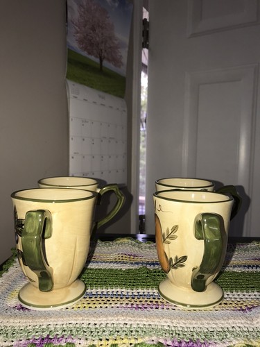 Set Of 4 GIBSON Designs Arabella Coffee Cup Mugs Latte 4.5" FRUITS Pedestal - Picture 6 of 12