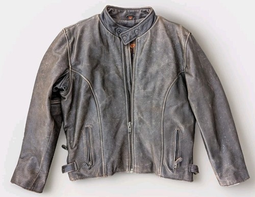 Mens UNIK Heavy Leather Brown Motorcycle Racer Jacket 40 Removable Quilt Liner