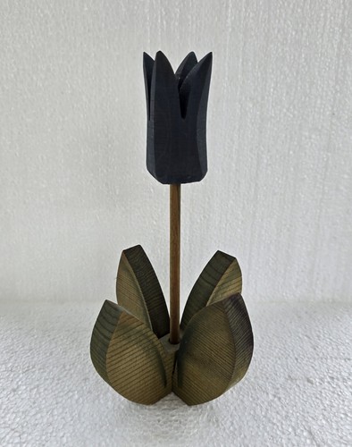 Vintage Wooden Hand Painted Blue Tulip Home Decor - Foto 2 di 5