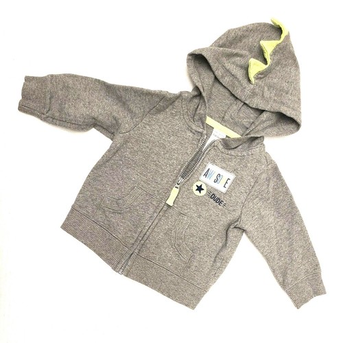 Carter's Gray Hoodie Full Zip Jacket Infant 6M Awesome Dude Sweatshirt Dinosaur - Picture 2 of 10