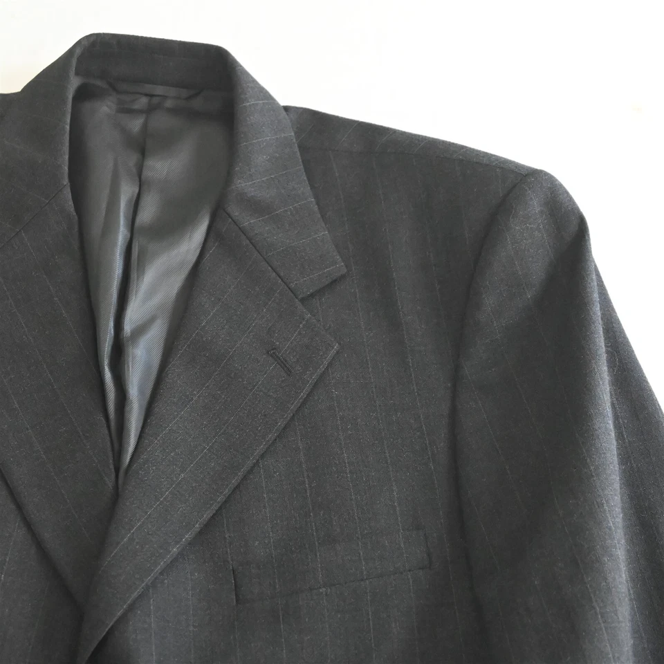 Jeffrey Banks 44L 36x34 Gray Striped 100% Wool Mens Jacket Pants Suit - Image 3 of 4