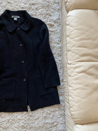 Jessica Holbrook Sweater Cardigan Black Boiled Wool Large Pocketed - Picture 4 of 5